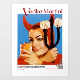 Devilishly dry vodka martini, devil pitchfork vintage advertisement poster / posters Art Print