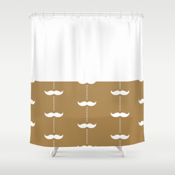 White Mustache on Golden Brown and White Horizontal Split Shower Curtain