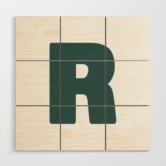 R (Dark Green & White Letter) Wood Wall Art