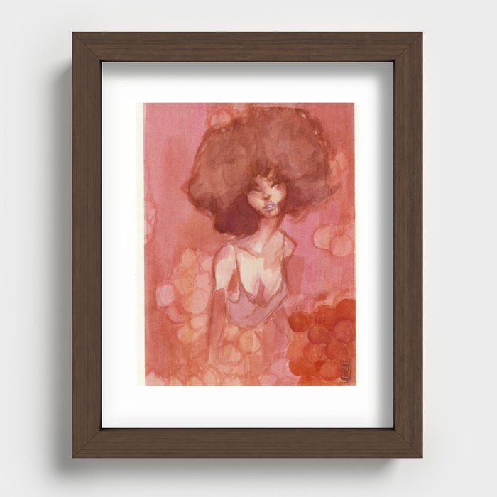 BUSHEL GIRL -Afro Girl Watercolor Painting Recessed Framed Print