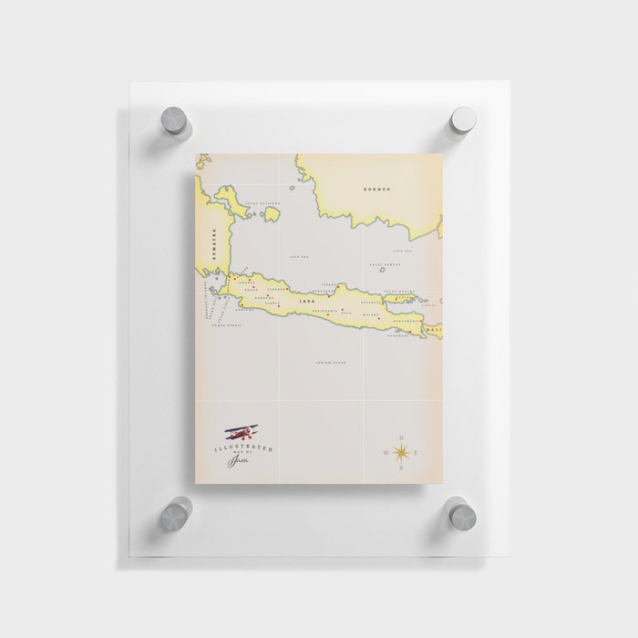 Illustrated map of Java Floating Acrylic Print