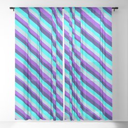 [ Thumbnail: Midnight Blue, Aqua, Light Blue, and Purple Colored Lined/Striped Pattern Sheer Curtain ]