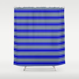 [ Thumbnail: Light Slate Gray and Blue Colored Striped Pattern Shower Curtain ]