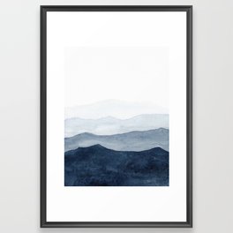 Indigo Abstract Watercolor Mountains Framed Art Print
