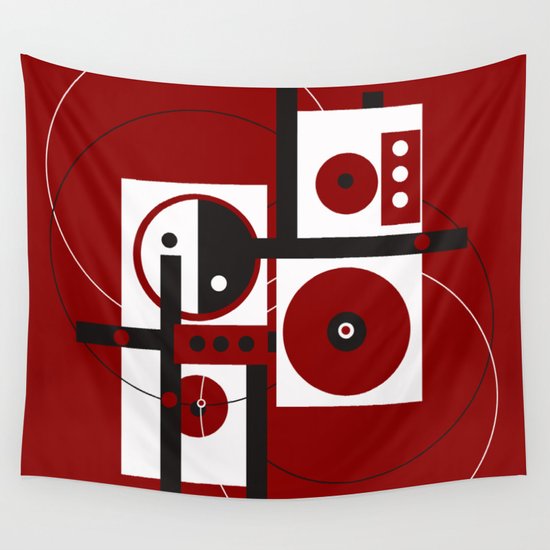 Geometric/Red-White-Black 2 Wall Tapestry