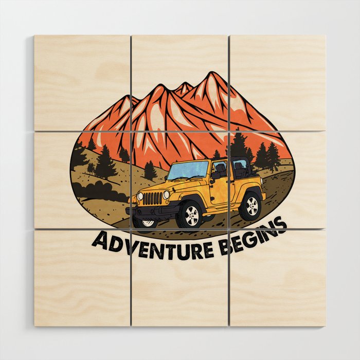 Adventure begins Camping Graphic Design Wood Wall Art
