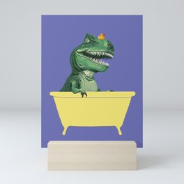 Playful T-Rex in Bathtub in Purple Mini Art Print