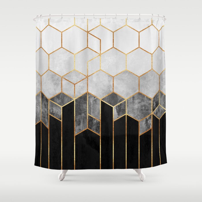 Charcoal Hexagons Duschvorhang | Graphic-design, Digital, Muster, Abstrakt, Geometrie, Geometrisch, Modern, Minimal, Lines, Black-and-white