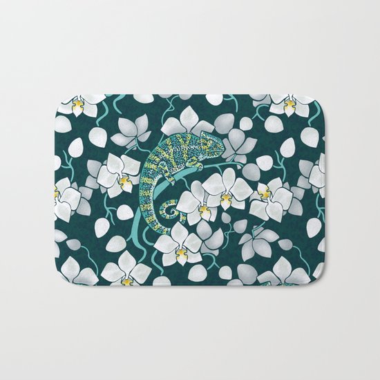Chameleons and orchids Bath Mat