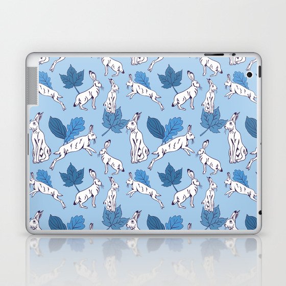White hare on blue background  Laptop & iPad Skin