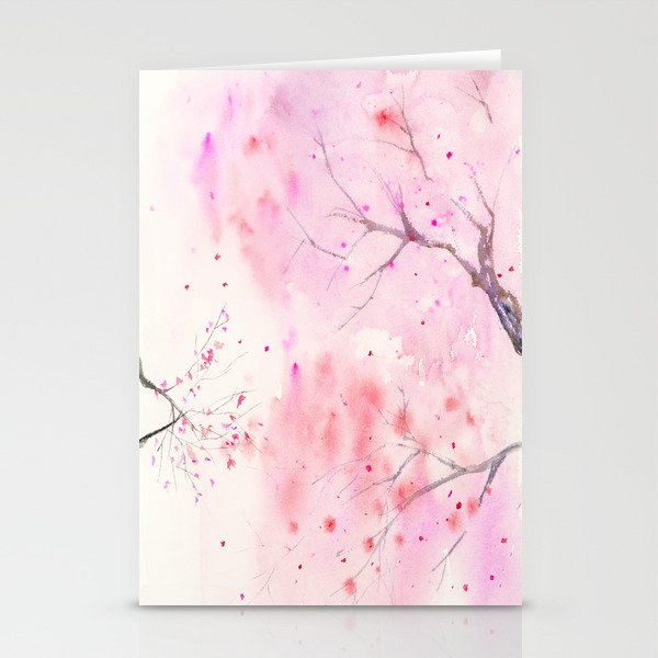 Cherry Blossom, Abstract,  Art Watercolor Painting  by Suisai Genki  Stationery Cards