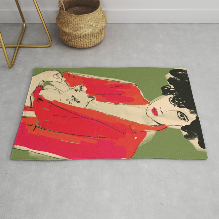 Woman with cat 3 Rug