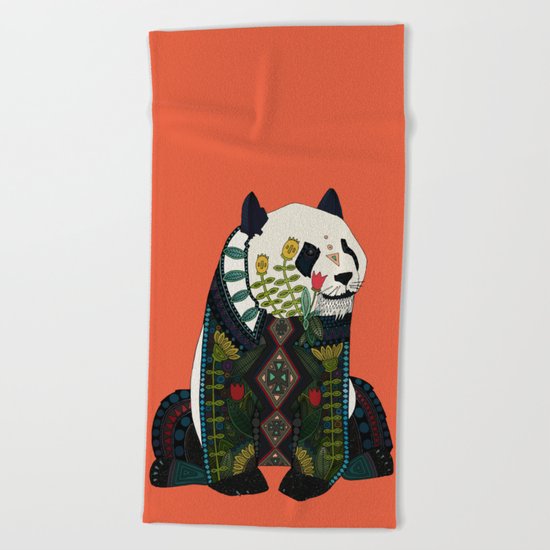 panda orange Beach Towel