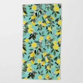 Summer Lemon Floral Beach Towel