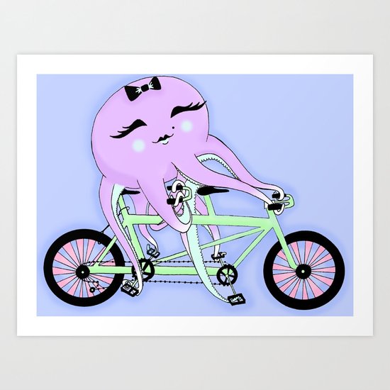 Octopus on a Tandem Bike (Color) Art Print