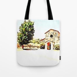 Pieve di Tho: church and tree Tote Bag