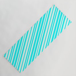 [ Thumbnail: Mint Cream & Aqua Colored Stripes Pattern Yoga Mat ]