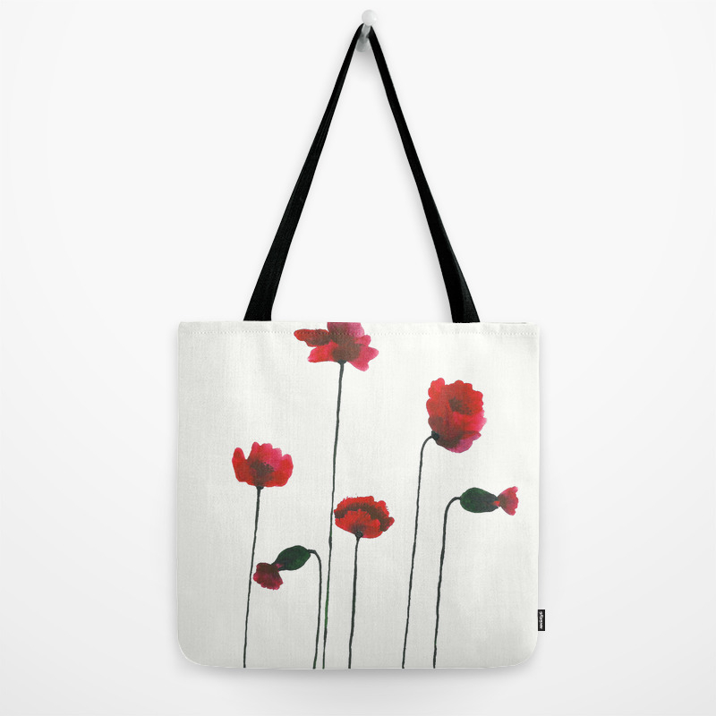 Red Violet Poppies Watercolor Painting Tote Bag By Doreengehrke