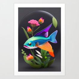 beautiful fish with floral background Art Print