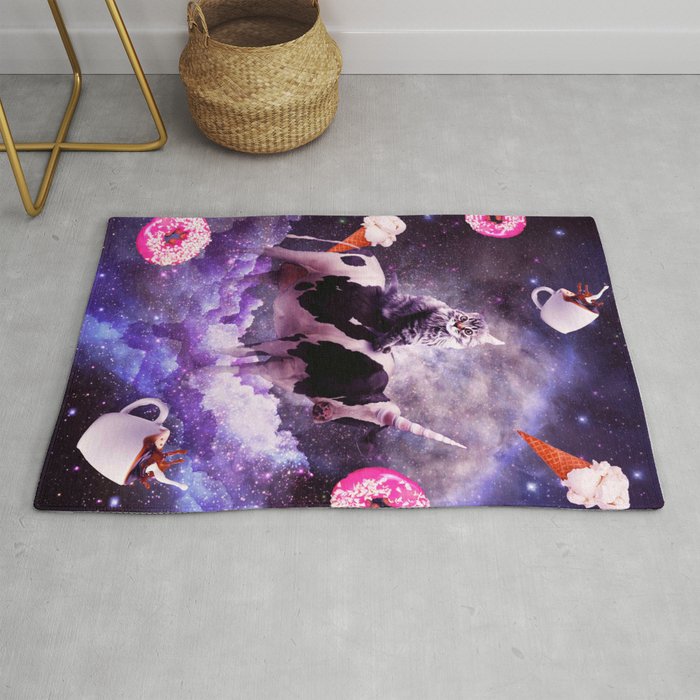 Outer Space Cat Riding Cow Unicorn Donut Rug By Randomgalaxy Society6