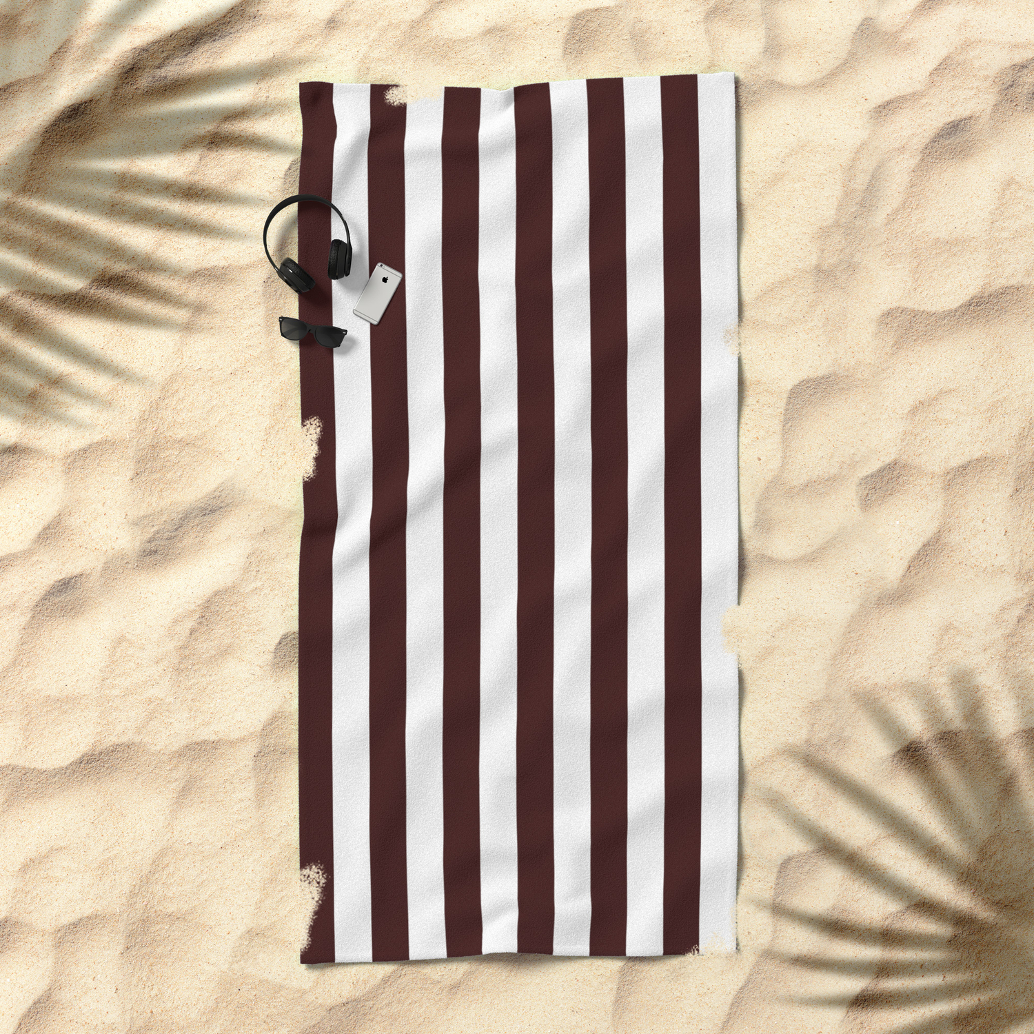Narrow Vertical Stripes White And Dark Sienna Brown Beach Towel White And Dark Sienna Brown Beach Towel
