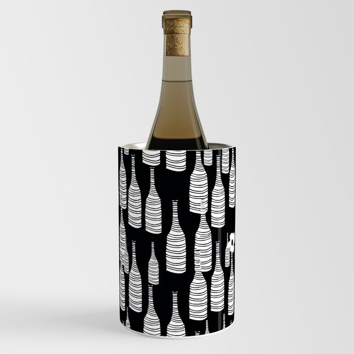 Retro Bottles and One Retro Flower Black and White #decor #society6 #buyart  Wine Chiller