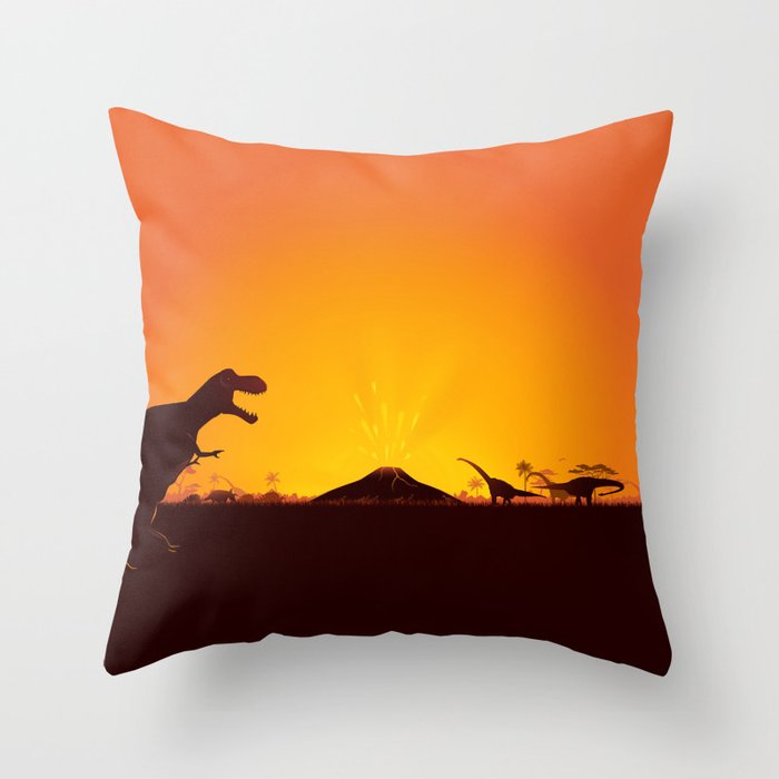 Dinosaurs with volcano  Throw Pillow