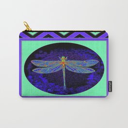 Midnight Blue Gossamer Dragonfly Purple-Green Lattice Pattern Carry-All Pouch