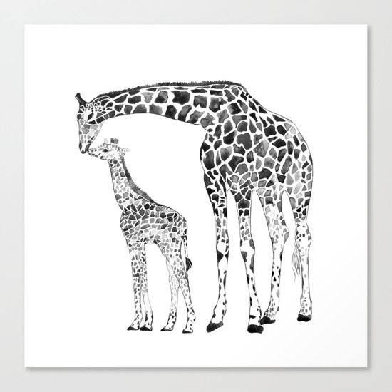 Giraffes, black and white Canvas Print