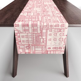 cafe buildings pink Table Runner