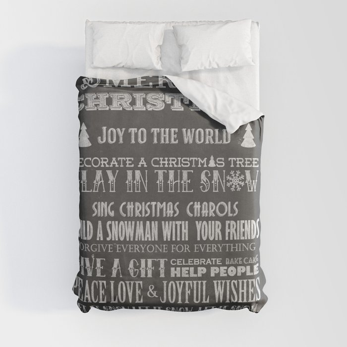 Christmas Chalk Board Typography Text Duvet Cover