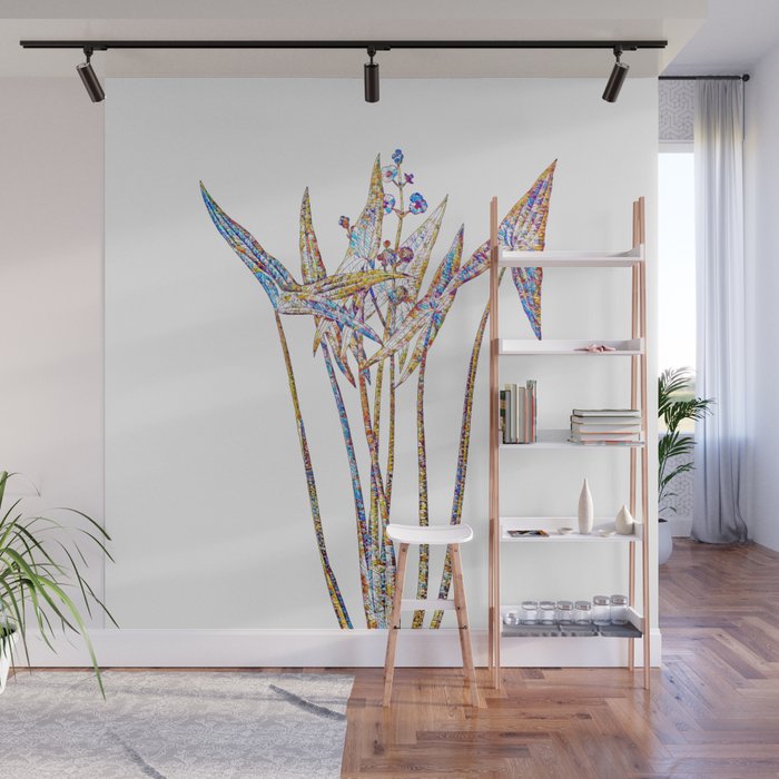 Floral Arrowhead Mosaic on White Wall Mural