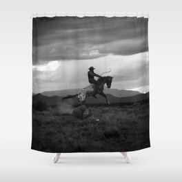 Black and White Cowboy Being Bucked Off Shower Curtain