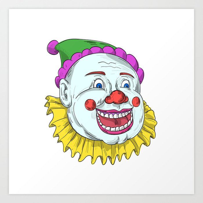 Vintage Circus Clown Smiling Drawing Art Print By Patrimonio