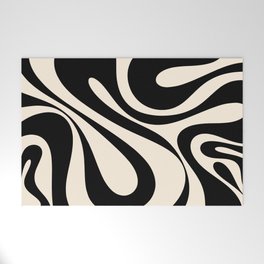 Mod Swirl Retro Abstract Pattern in Black and Almond Cream Welcome Mat