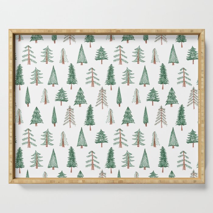 sketchy evergreen pattern Serving Tray