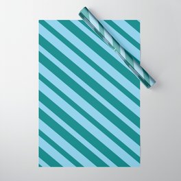 [ Thumbnail: Sky Blue & Teal Colored Lines/Stripes Pattern Wrapping Paper ]