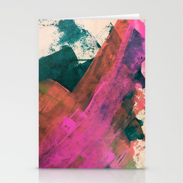Expand [2]: a colorful, minimal abstract piece in pinks, green, and blue Stationery Cards