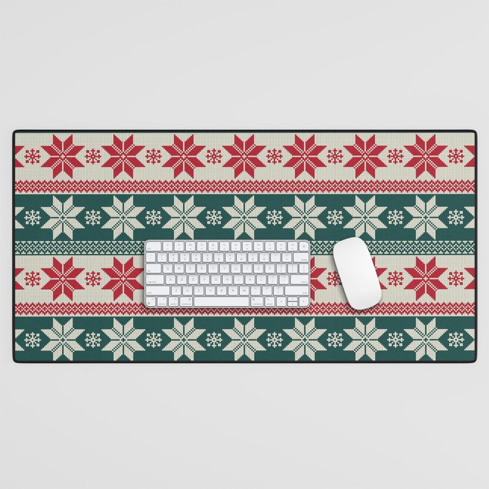 Winter Holiday Fair Isle Knitted Snowflake Pattern Desk Mat