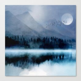 Mountainscape Under The Moonlight Canvas Print