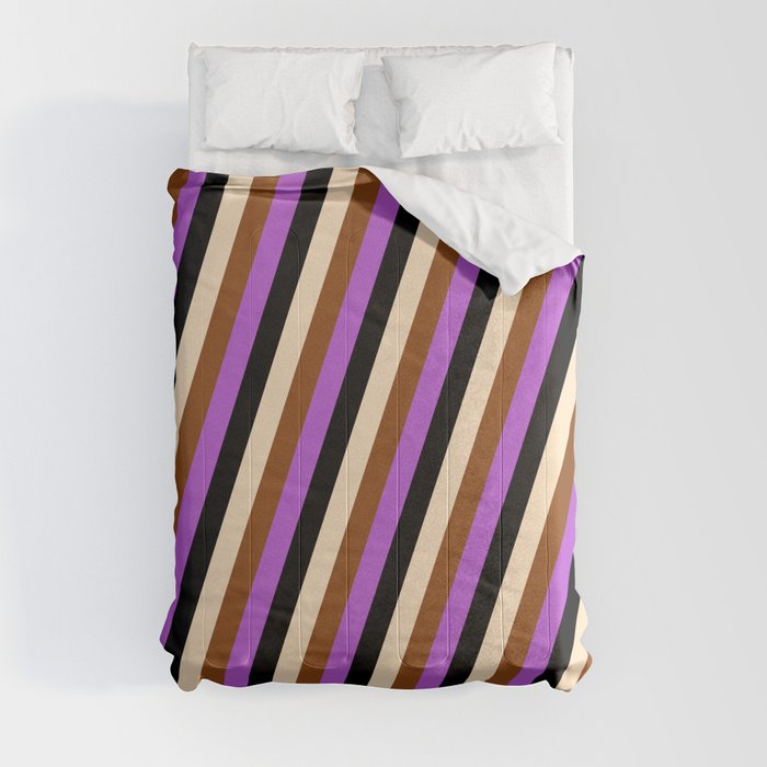 Bisque, Brown, Orchid & Black Colored Striped Pattern Comforter