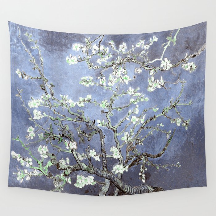Vincent Van Gogh Almond Blossoms Steel Blue Gray Wall Tapestry
