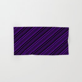 [ Thumbnail: Black and Indigo Colored Lines/Stripes Pattern Hand & Bath Towel ]