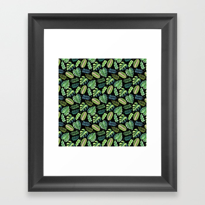 Tropical leaves (black)   Framed Art Print