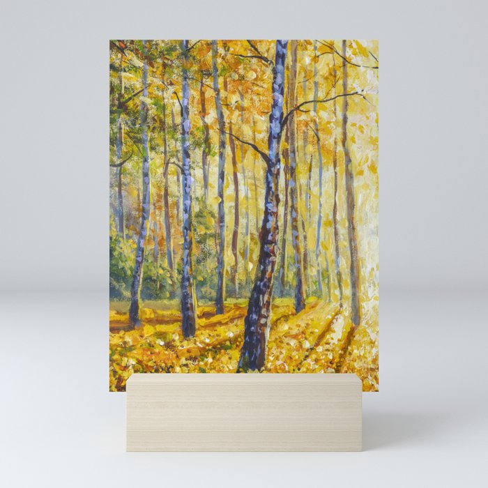 Beautiful autumn BIRCH tree forest landscape painting. Painting by Valery Rybakow Mini Art Print