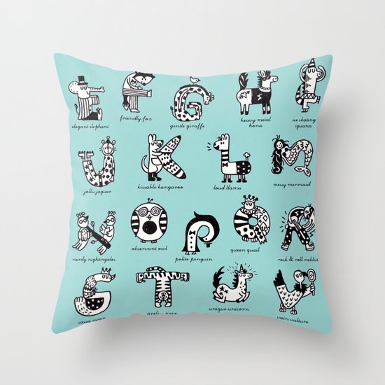 A to Z animals Throw Pillow