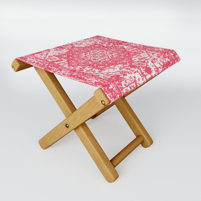 Pink Oriental Traditional Floral Moroccan Style Folding Stool
