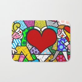 One Heart Two lovebirds - Britto Bath Mat | Watercolor, Comic, 3D, Stencil, Hatching, Vector, Concept, Pattern, Illustration, Acrylic 