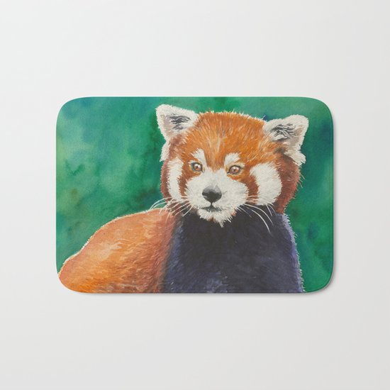 Red panda watercolor portrait Bath Mat