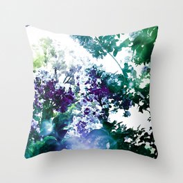 Watercolor Floral Teal Purple Green Throw Pillow